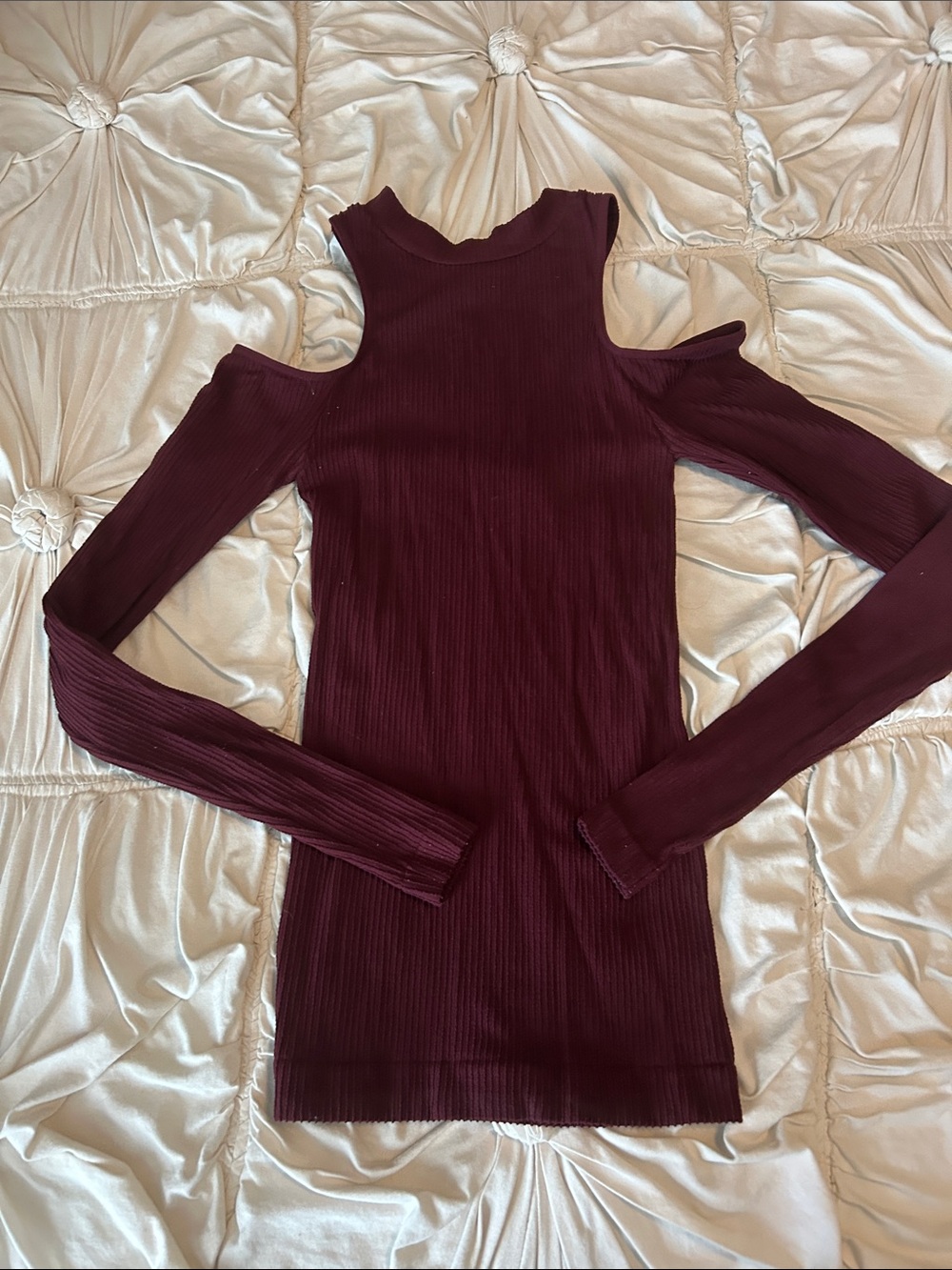 Intimately Free People Women’s Cold-Shoulder Ribbed Top - Burgundy